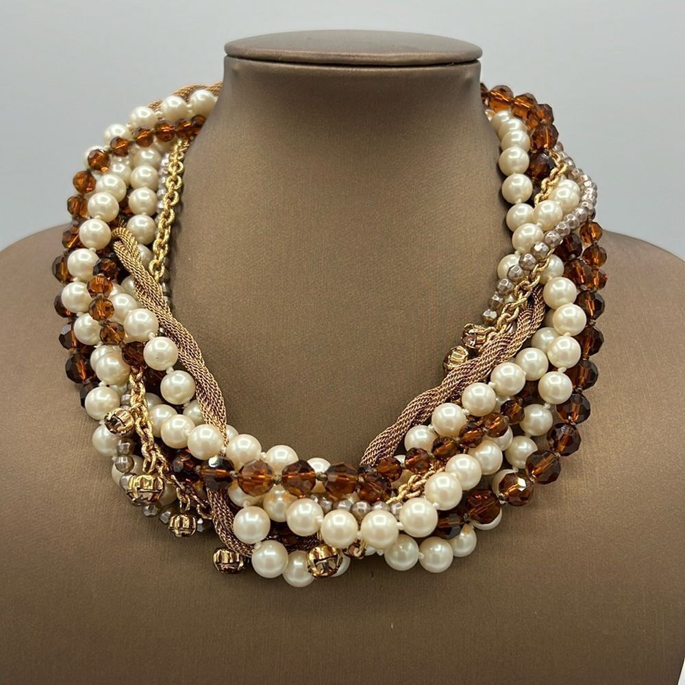 Carolee Layered Crystal Gold and Pearl Choker D2‎